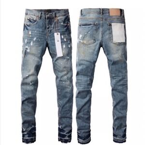 Purple Brand Blue Distressed Paint Splatter‎ Slim Fit Jeans Size 29 New W/ Tags